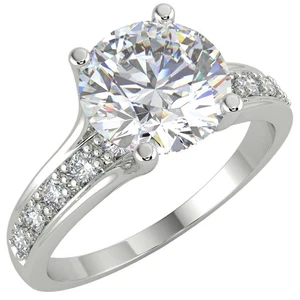 1.61 Ct Round Cut VVS2/D Solitaire Pave Diamond Engagement Ring 14K White Gold - Picture 1 of 6