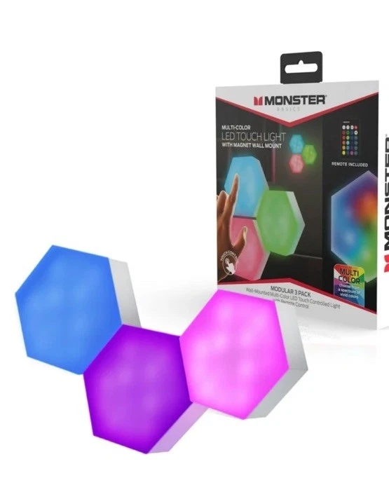 Monster Multi-Color LED Touch Light IR Hexalights 3PC with Magnet Wall Mount NEW - Image 1 of 4