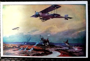 German airplane over the British fleet -Artist Drawn WWI AVIATION POSTCARD (3) - Picture 1 of 2