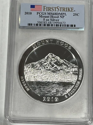 2010 Mount Hood National Park ATB 5 oz Silver Coin : PCGS MS68DMPL Frist Strike - Image 1 of 2