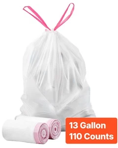 Drawstring Trash Bags Tall Kitchen Bags 13 Gallon 110 Count Garbage Bag - Picture 1 of 12