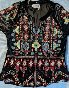 Neu mit Etikett Savanna Jane schwarz Bauern bestickt V-Ausschnitt Bluse Top Tunika Größe S - Bild 1 von 5