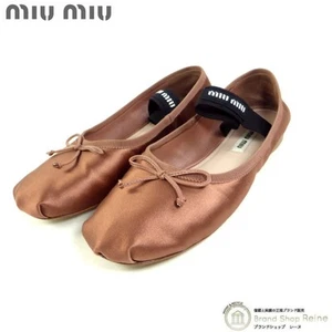 MIUMIU Satin Ballerina Ballet Flats 35.5 Dark Brown 5F794D Flat Silk Women Used - Picture 1 of 12