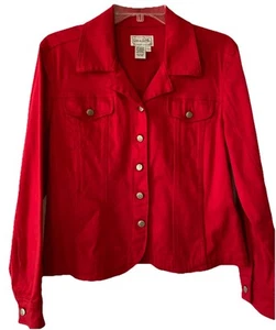 Live A Little Jacket Womens Large Red Wide Collar Flap Pockets Button Front - Picture 1 of 9