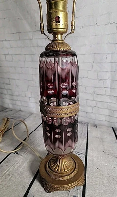 VINTAGE BOHEMIAN RUBY RED CUT TO CLEAR TABLE LAMP - Image 1 of 4