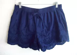 A.N.A. Navy Blue Eyelet Scalloped Fully-Lined Cotton Shorts Women's Size M - Picture 1 of 6