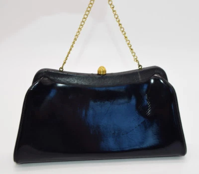 Black Faux Leather PVC Gold Tone Clutch Wallet Purse Vintage - Image 1 of 4