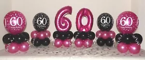 60th BIRTHDAY - BLACK AND PINK - 6 PACK BALLOON DISPLAY -TABLE CENTREPIECE - Foto 1 di 10