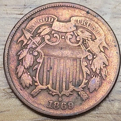 1869  2 Two Cent Piece. F Fine Cover