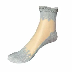 Women's Gray Silk Elastic Mesh Ankle Lace 1 pair Ruffle Frill Transparent Socks - Picture 1 of 3