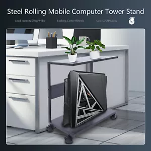 2-Tier CPU Stand Computer Tower Under Desk CPU Holder w/ Lockable Caster Wheels - Picture 1 of 12