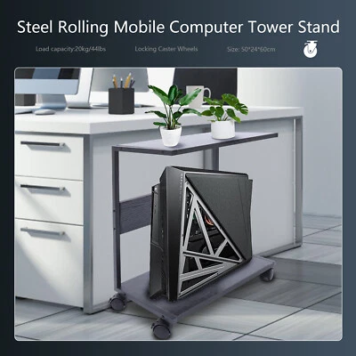 Metal PC Case Desktop Stand Black Iron Frame Holder W/ Rolling Universal Wheels - Image 1 of 4