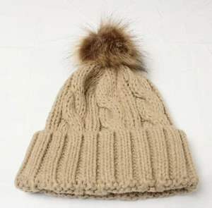 Old Navy Girl's Cable Knit Faux Fur Pom Beanie SV3 Coyote Size L/XL - Picture 1 of 3