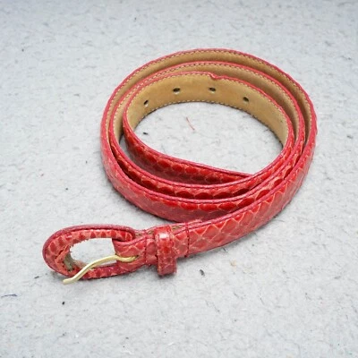 Womens Red Snakeskin Belt Thin Leather Dress M Covered Buckle Taiwan Snake 80s - Image 1 of 4