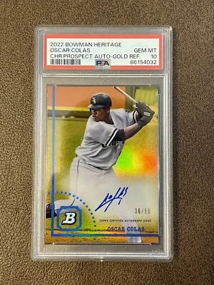 2022 Bowman Heritage Gold Oscar Colas  Auto 50 PSA 10 - POP 1!! White Sox Rookie - Image 1 of 2