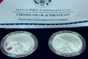 2001 Proof & Uncirculated American Buffalo Silver Dollar 2 Coin Set w/OGP & COA - Picture 1 of 7