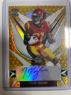 Tyler Vaughns 10/10 2021 Leaf Valiant Gold Chrome Rookie Auto Green Bay Packers - Image 1 of 2