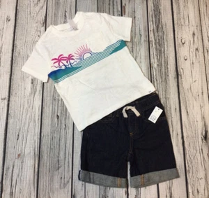 Camisa y pantalones cortos de mezclilla Baby Gap Boys 3/3T dinosaurio volcán tropical. Nuevo con etiquetas - Imagen 1 de 6