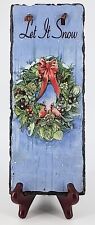 Painted Slate "Let It Snow" Fruited Wreath Cardinals Big Red Bow 9.75"x4" Hanger