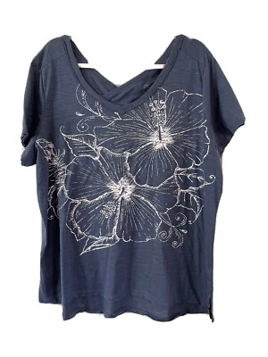 Cherokee Soft-washed Blue White Screen Print T-Shirt Short Sleeve Top 2X GUC Tee - Image 1 of 4