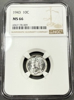 1943 Mercury Dime 10c - NGC MS66 - Die Polish Lines PQ - Image 1 of 2