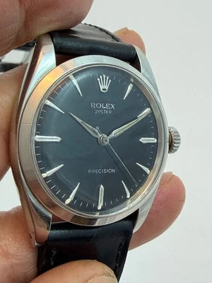 Rolex Oyster Precision Cal. 6422, esfera negra, reloj manual de acero inoxidable, 1957 Foto 1 de 4