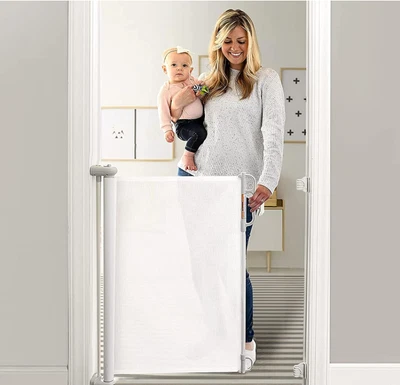 MOMCOZY RETRACTABLE BABY GATE, 33" TALL, EXTENDS UP TO 55" WIDE - White - Image 1 of 4