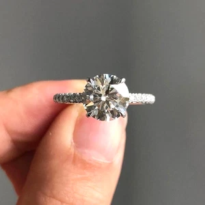 2 Ct Round Cut VVS1 Solitaire Diamond Engagement Ring 14K White Gold Finish - Picture 1 of 9