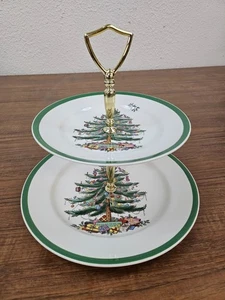 Spode Christmas Tree 2 Tier Silver Handled Snack Tray EXCELLENT CONDITION! - Picture 1 of 8