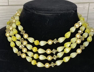 Signed LISNER Yellow Teardrop Moonglow Crystals Chez Necklace 4 Four Granny core - Picture 1 of 9