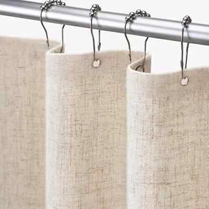 Extra Long Shower Curtain 84 Inch Length Beige Linen Shower Curtain for Bathroom - Picture 1 of 6