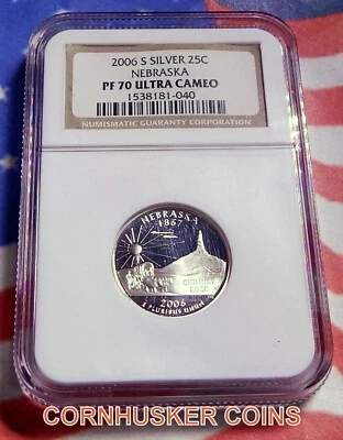2006-S  NEBRASKA STATE SILVER QUARTER  NGC 70 UC ~ BRILLIANT ~ THE PERFECT COIN - Image 1 of 2
