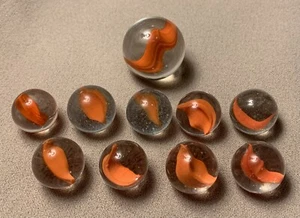10 Vtg Peltier Glass Orange Banana Cat Eye Glass Marble Job Lot 1 Shooter 0.983” - Picture 1 of 12