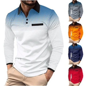 Mens Long Sleeve Polo Shirt Collared Casual Classic Work Wear Top Golf T-Shirt - Picture 1 of 16