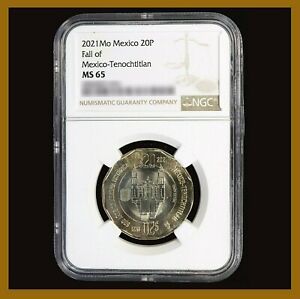Mexico 20 Pesos Coin, 2021 500 Year Commemorative Fall of Tenochtitlan NGC MS 65