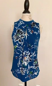 $80 White House Black Market Bloom halter top bergamot Blue Floral Blouse XS L - Picture 1 of 5