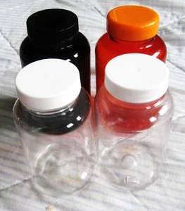 4 Botellas de Plástico Reutilizables con Tapas Tornillables 2 Transparentes 4 1/2" Naranja 5" Marrón 5" - Imagen 1 de 3