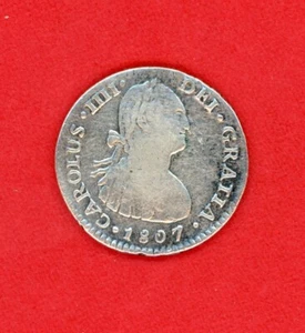 MEXICO  COLONIAL  1  REAL   1807  TH  CAROLUS IIII  KM # 81 FINE. - Picture 1 of 2