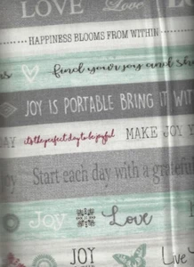 Words to Live By Gray Green Stripe Benartex fabric 25 inch piece - Picture 1 of 1