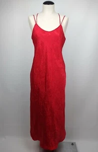 Vtg California Dynasty Sexy Lingerie Satin Nightgown Red Criss-Cross Back Sz S - Picture 1 of 8