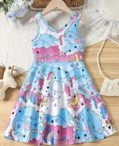 glänzendes Einhorn Mädchen Kleid, Gr.128/134, Neu - Bild 1 von 4