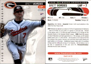 Brett Bordes 2008 MultiAd Delmarva Shorebirds #3 Card *AutographDen*