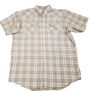 Vtg Big Mac Shirt XLT Tan Plaid Pearl Snap Buttons Short Sleeve Western Farm ** - Picture 1 of 20