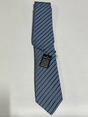 Corbata azul Angelo Rossi para hombre con rayas negras y cuadrado de bolsillo a juego NUEVA Foto 1 de 3