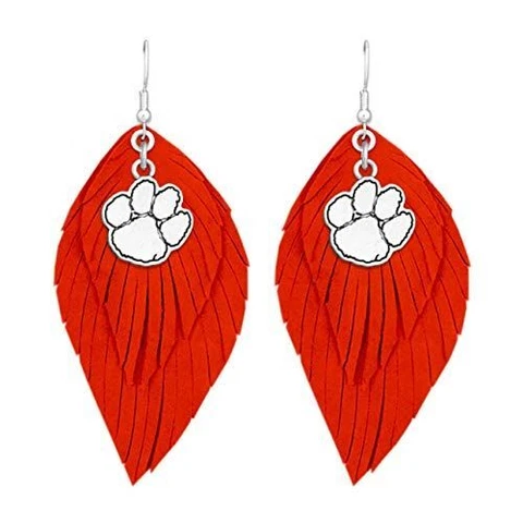 43373 Clemson Tigers Boho Earrings with Orange Suede Leather Cover