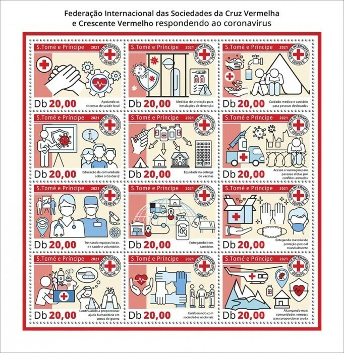Estampillas de Santo Tomé y Príncipe 2021 MNH Cruz Roja Respuesta a Pandemia Médica M/S Foto 1 de 1