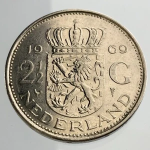 1969 Netherlands 2 1/2 Gulden KM# 191 Circulated Coin Cock Privy Mark HH250 - Picture 1 of 6