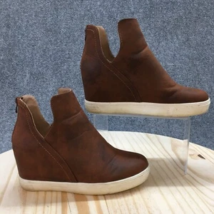 Volatile Boots Womens 7 Casual Back Zip Hidden Wedge Bootie Brown Faux Leather - Picture 1 of 15