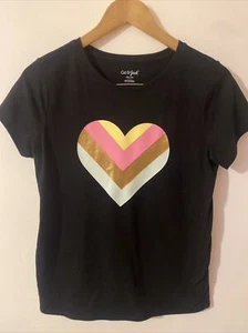Cat & Jack Girls Black Rainbow Heart Graphic Short Sleeve T-shirt XXL 18 - Picture 1 of 9