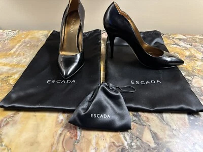Escada Vintage Black Patent Leather Pumps Sz 38.5 - Image 1 of 4